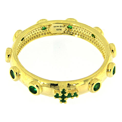 Rosary Ring AMEN gilded silver 925, green zircons 2