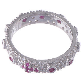 Zehner-Ring von AMEN aus rhodiniertem 925er Silber mit rosafarbenen Zirkonen