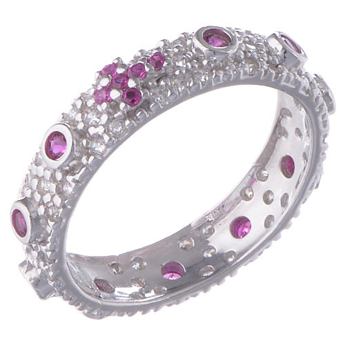 Zehner-Ring von AMEN aus rhodiniertem 925er Silber mit rosafarbenen Zirkonen 1