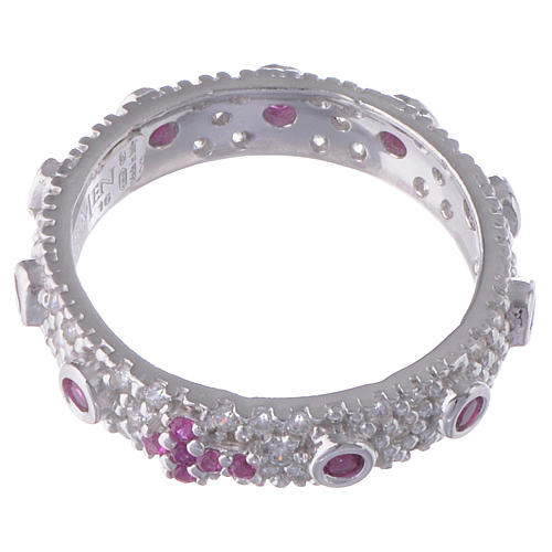 Zehner-Ring von AMEN aus rhodiniertem 925er Silber mit rosafarbenen Zirkonen 2