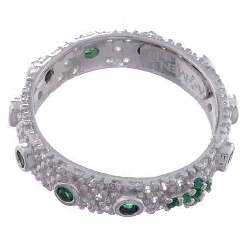 Zehner-Ring AMEN rodinierten Silber 925 weissen und grünen Zirkonen 2