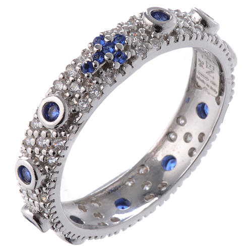 Zehner-Ring AMEN rodinierten Silber 925 weissen und blauen Zirkonen 1