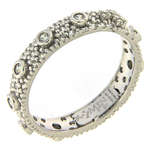 Zehner-Ring AMEN aus rhodiniertem Silber 925 mit weißen Zirkonen 1