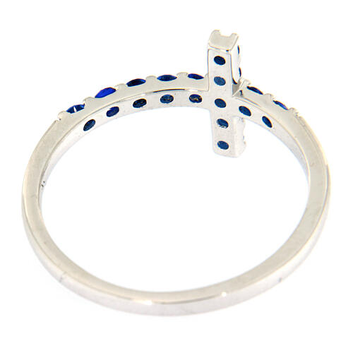 Ring AMEN Cross white silver 925, blue zircons 3
