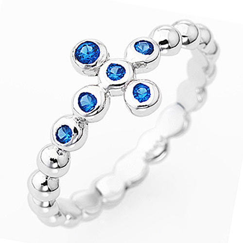 Anillo AMEN Cruz Plata 925 blanco circones azul 1