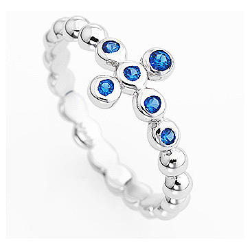 Bague AMEN croix argent 925 blanc zircons bleus 2