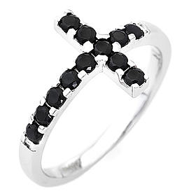 Anillo AMEN cruz plata 925 blanco circones negros s1
