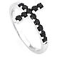 Bague AMEN croix argent 925 blanc zircons noirs s2