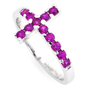 Ring AMEN rodinierten Silber 925 Kreuz mit violetten Zirkonen s2