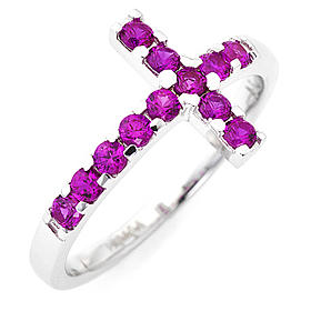 Ring AMEN rodinierten Silber 925 Kreuz mit violetten Zirkonen s1