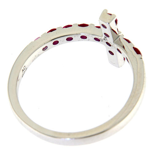 Ring AMEN Cross white silver 925, red zircons 4