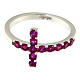 Ring AMEN Cross white silver 925, red zircons s2