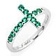 Ring AMEN Cross white silver 925, green zircons s1