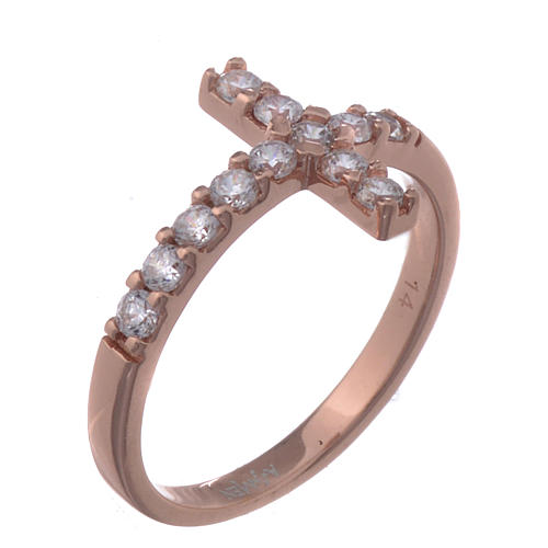 Ring AMEN Cross rosè silver 925, white zircons 1