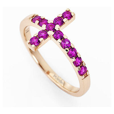 Ring AMEN Cross rosè silver 925, red zircons 2