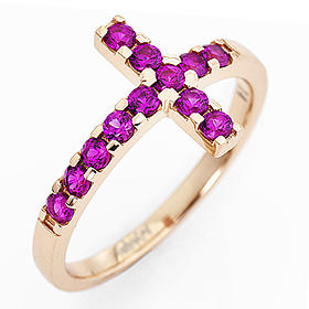 Bague AMEN croix argent 925 rosé zircons rouges s1