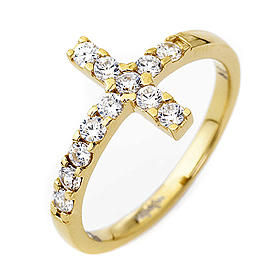Ring von AMEN mit Kreuz aus vergoldetem 925er Silber mit weißen Zirkonen s1