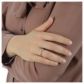 Anillo AMEN cruz plata 925 dorado con circones blancos s9