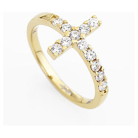 Bague AMEN croix argent 925 doré zircons blancs s7