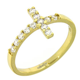 Bague AMEN croix argent 925 doré zircons blancs s10