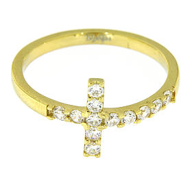 Bague AMEN croix argent 925 doré zircons blancs s5