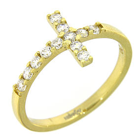 Anello AMEN croce arg 925 dorato zirconi bianchi s4