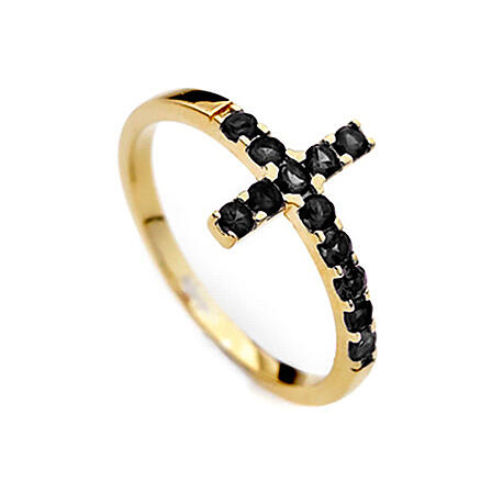 AMEN ring with cross of purple zircons, gold plated 925 silver 1