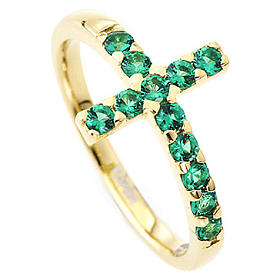 Anillo AMEN cruz plata 925 dorado con circones verdes s2