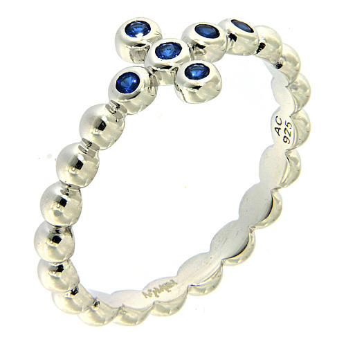 AMEN Beads Ring White silver 925, blue zircons 1