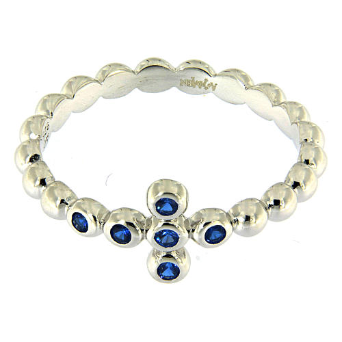 AMEN Beads Ring White silver 925, blue zircons 2
