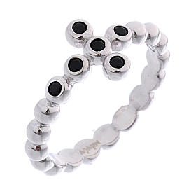 AMEN Beads Ring White silver 925, black zircons