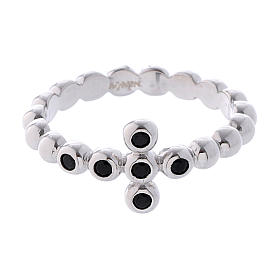 AMEN Beads Ring White silver 925, black zircons