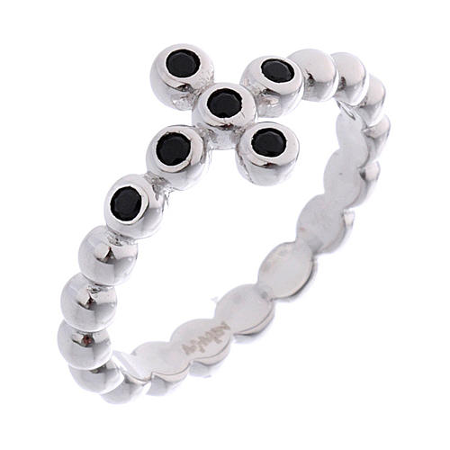 AMEN Beads Ring White silver 925, black zircons 1