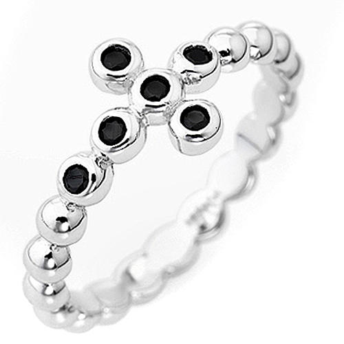 Bague AMEN boules arg 925 blanc zircons noirs 1
