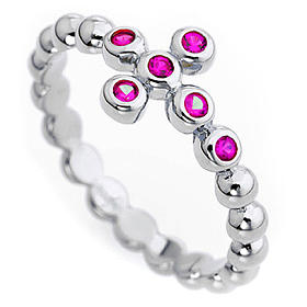 Anillo AMEN modelo Boules plata 925 con circones rojos s2