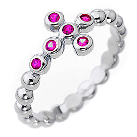 Anillo AMEN modelo Boules plata 925 con circones rojos s1