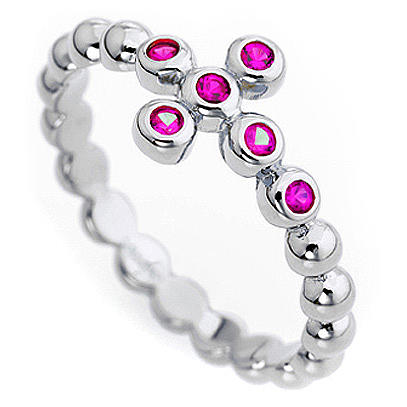 Anillo AMEN modelo Boules plata 925 con circones rojos 2