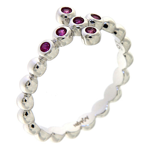 AMEN Beads Ring White silver 925, red zircons 1