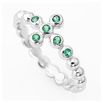 AMEN Beads Ring White silver 925, green zircons 2
