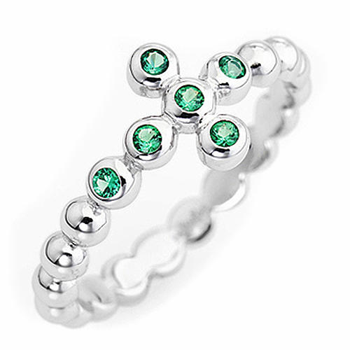 AMEN Beads Ring White silver 925, green zircons 1