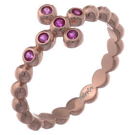 Gebetsringe: Ring AMEM Bällchen rosa Silber 925 violetten Zirkonen