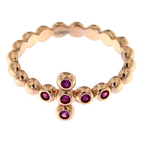 AMEN Beads Ring Rosè silver 925, red zircons