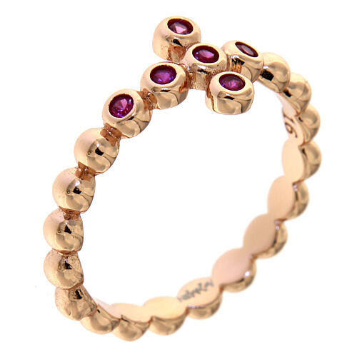 AMEN Beads Ring Rosè silver 925, red zircons 1