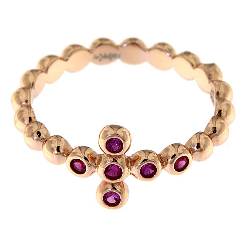 AMEN Beads Ring Rosè silver 925, red zircons 2
