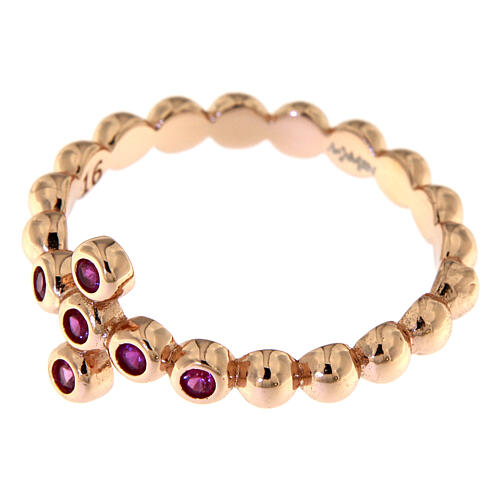 AMEN Beads Ring Rosè silver 925, red zircons 3