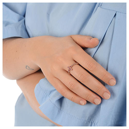 Anillo AMEN modelo Boules plata 925 rosado con circones rojos 4