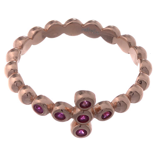 Bague AMEN boules arg 925 rosé zircons rouges 2