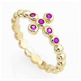 Bague AMEN boules argent 925 doré zircons rouges s2