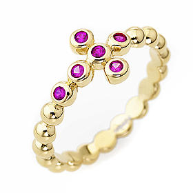 Anello AMEN Boules arg 925 dorato zirconi rossi s1