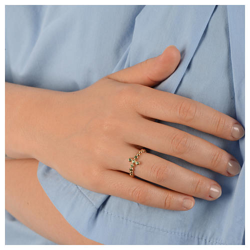 AMEN Beads Ring gilded silver 925, green zircons 4